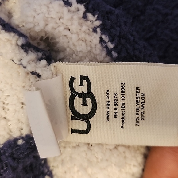 UGG Womens Longsleeve Plush Mockneck Blue White Stripe Sweater - Picture 9 of 11